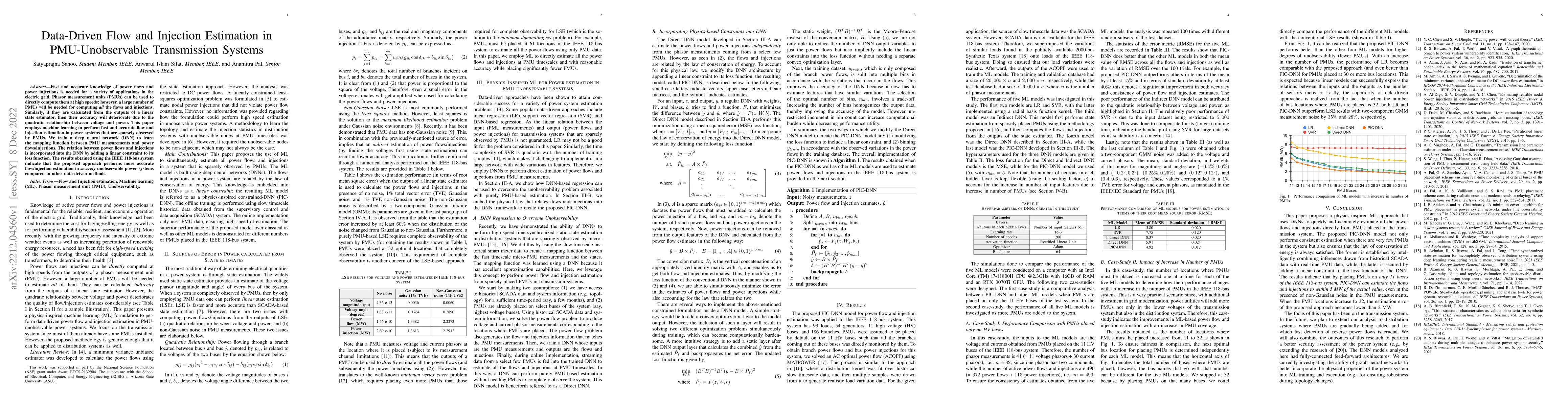 Thumbnail for Data-Driven Flow and Injection Estimation in PMU-Unobservable
  Transmission Systems