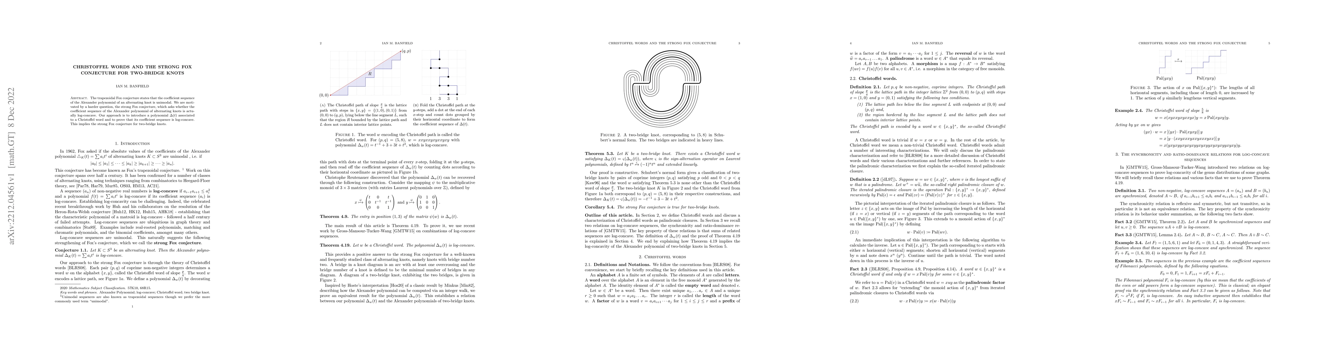 Thumbnail for Christoffel words and the strong Fox conjecture for two-bridge knots