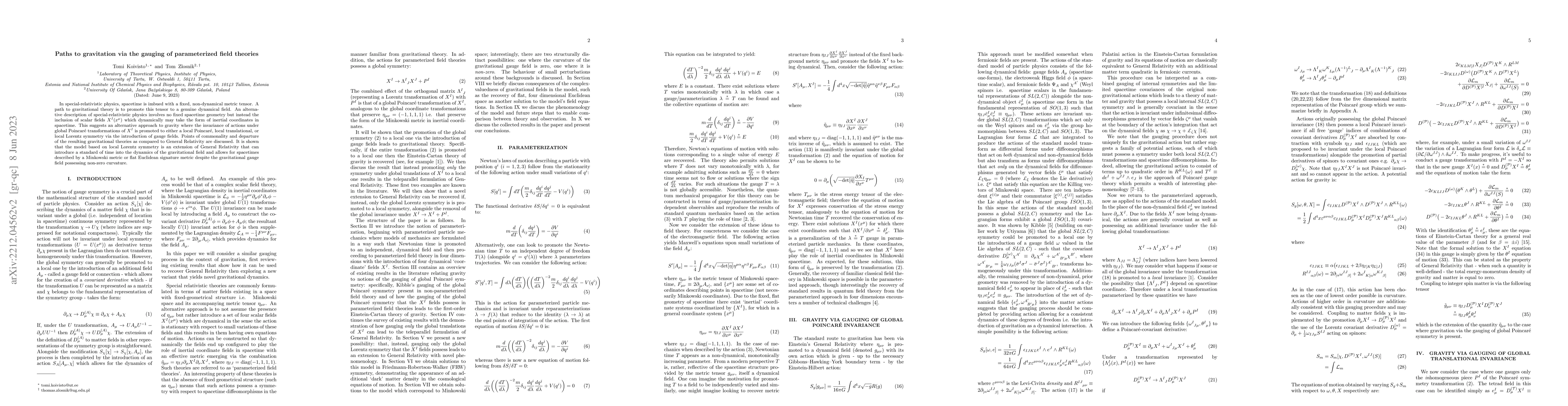 Thumbnail for Paths to gravitation via the gauging of parameterized field theories