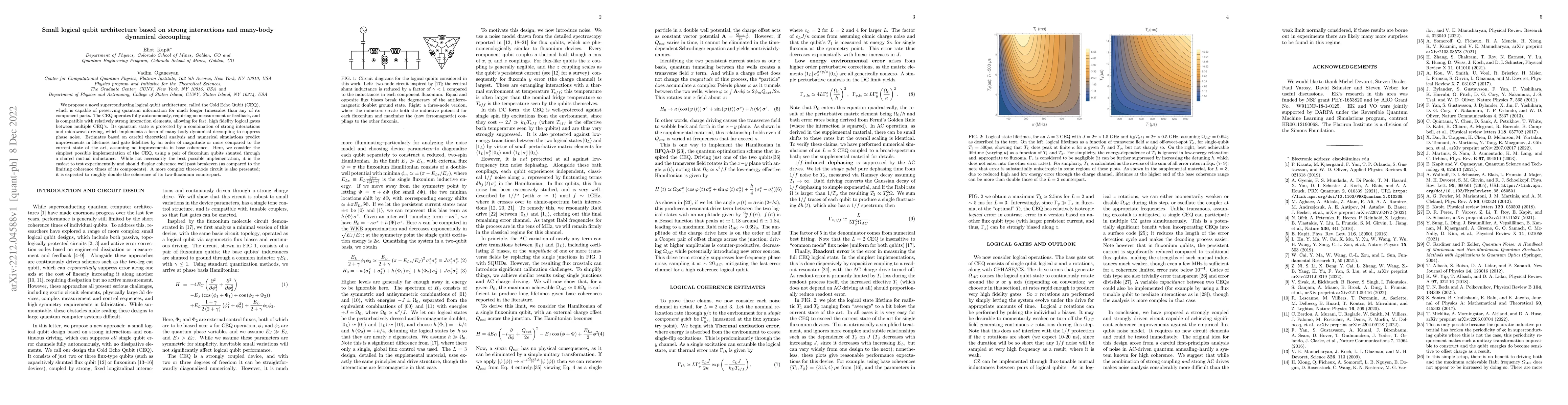 Thumbnail for Small logical qubit architecture based on strong interactions and
  many-body dynamical decoupling