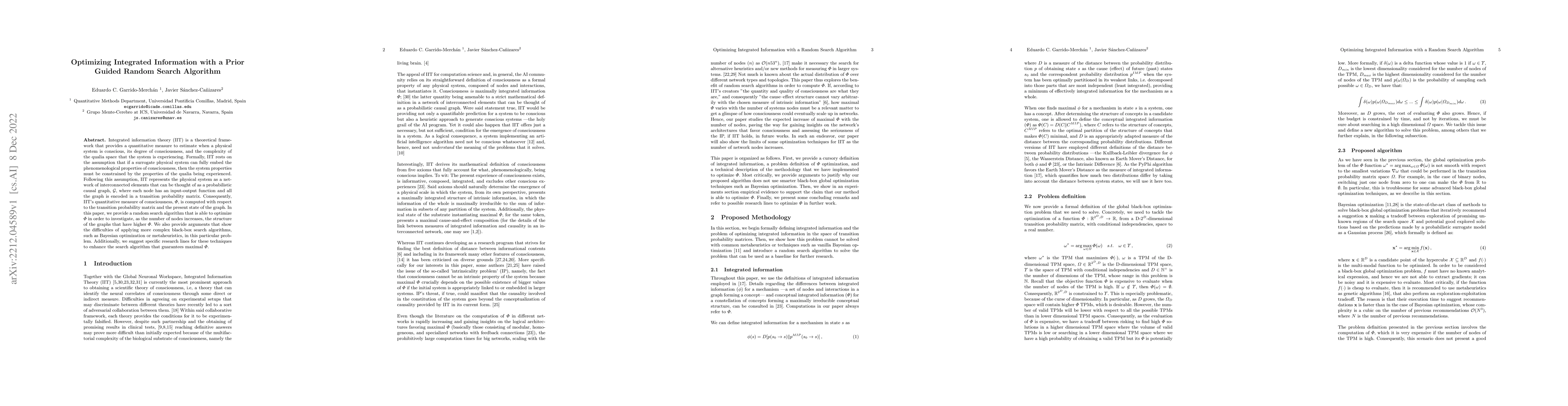 Thumbnail for Optimizing Integrated Information with a Prior Guided Random Search
  Algorithm