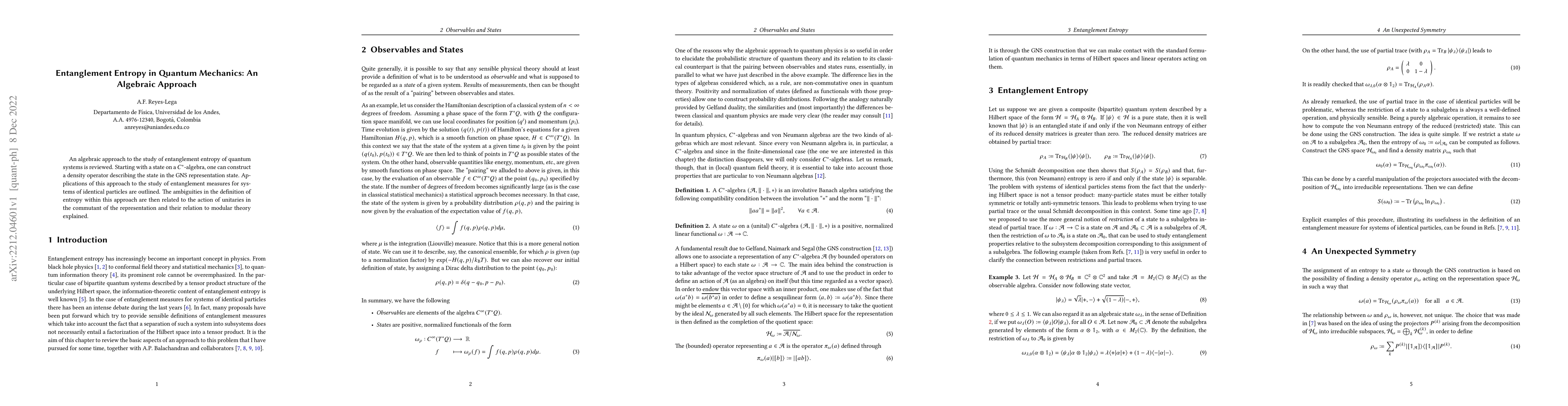 Thumbnail for Entanglement Entropy in Quantum Mechanics: An Algebraic Approach