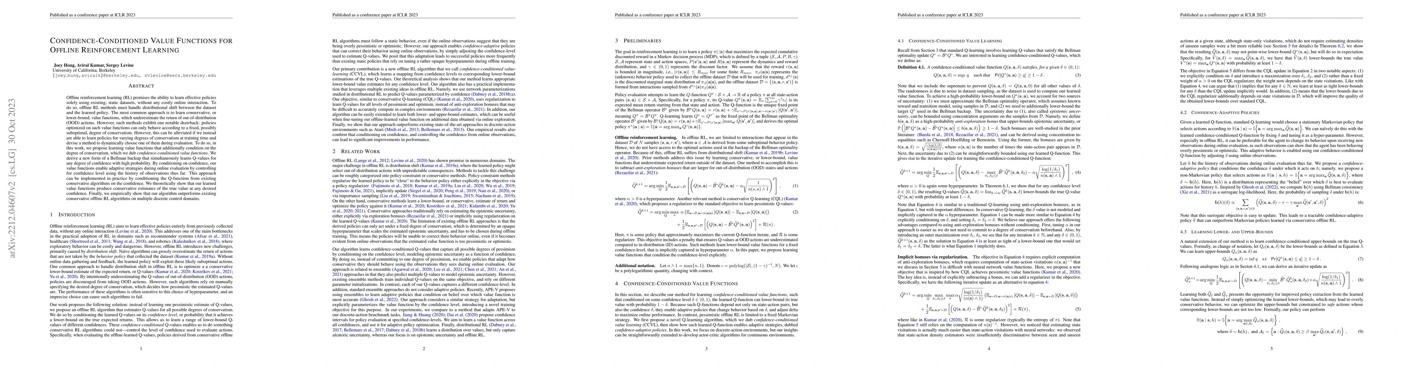 Thumbnail for Confidence-Conditioned Value Functions for Offline Reinforcement
  Learning
