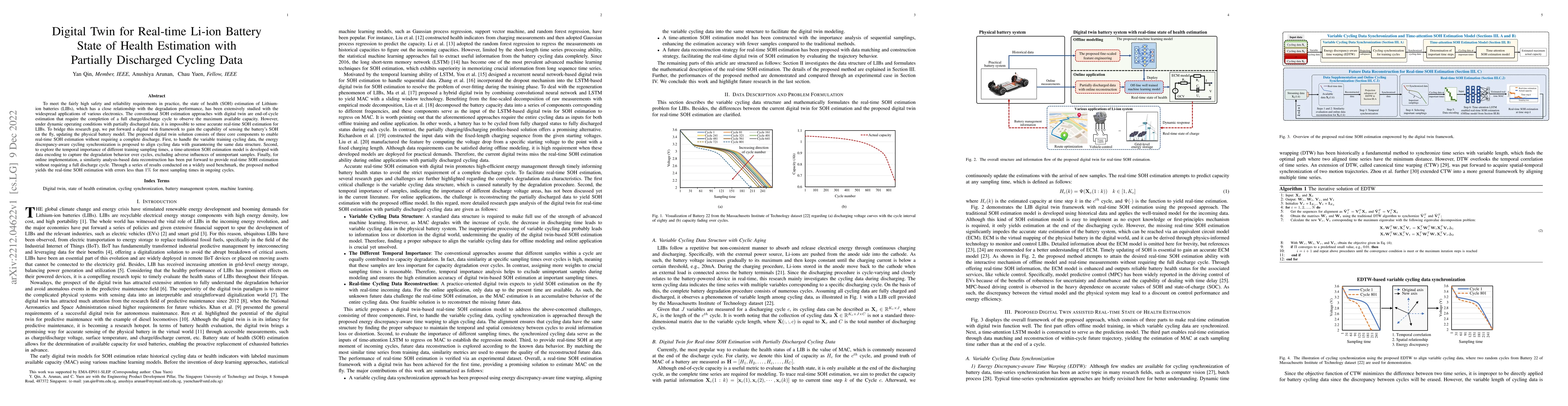 Thumbnail for Digital Twin for Real-time Li-ion Battery State of Health Estimation
  with Partially Discharged Cycling Data