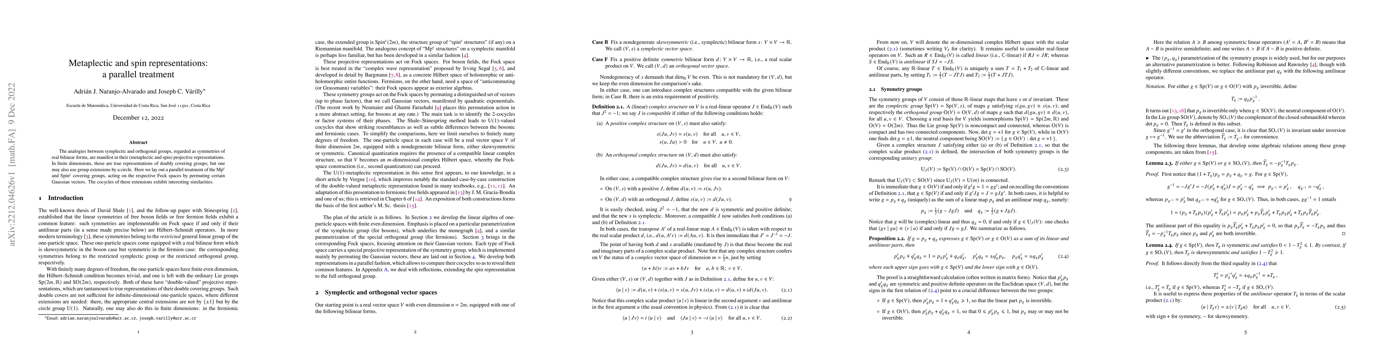 Thumbnail for Metaplectic and spin representations: a parallel treatment