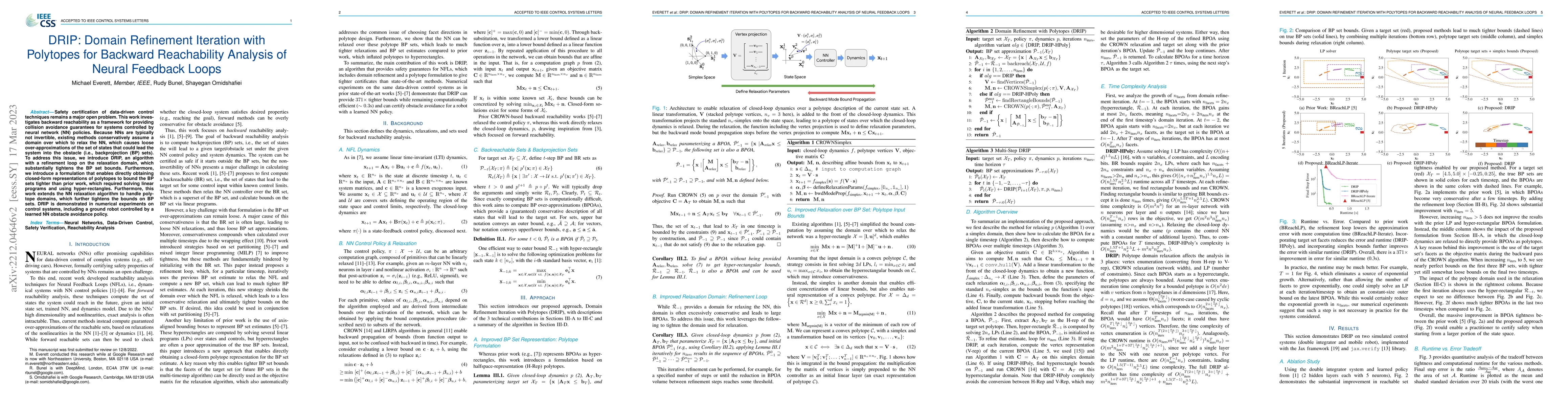 Thumbnail for DRIP: Domain Refinement Iteration with Polytopes for Backward
  Reachability Analysis of Neural Feedback Loops