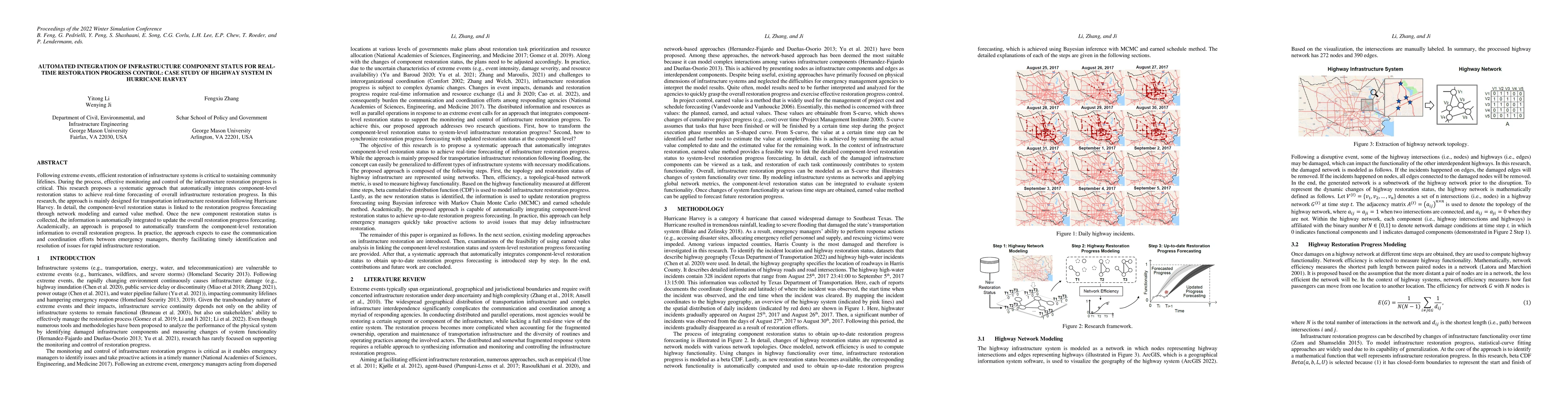 Thumbnail for Automated Integration of Infrastructure Component Status for Real-Time
  Restoration Progress Control: Case Study of Highway System in Hurricane
  Harvey