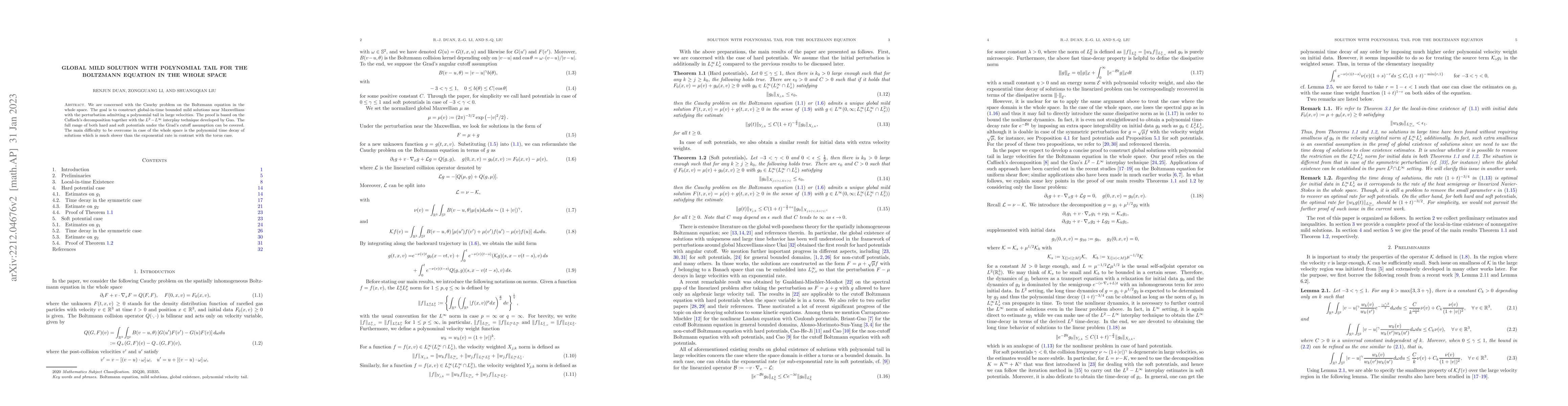 Thumbnail for Global mild solution with polynomial tail for the Boltzmann equation in
  the whole space