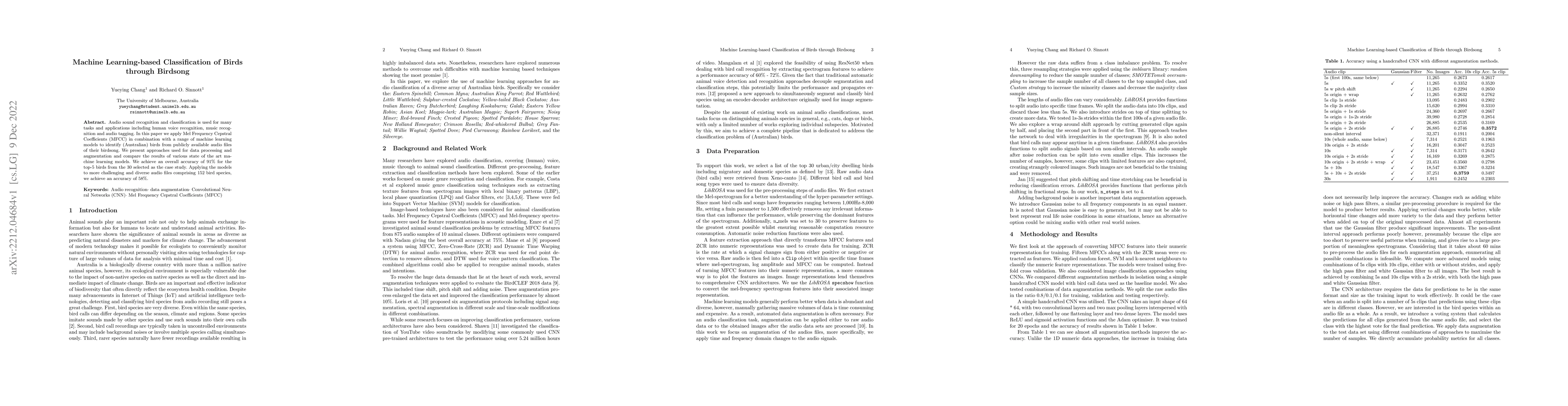 Thumbnail for Machine Learning-based Classification of Birds through Birdsong