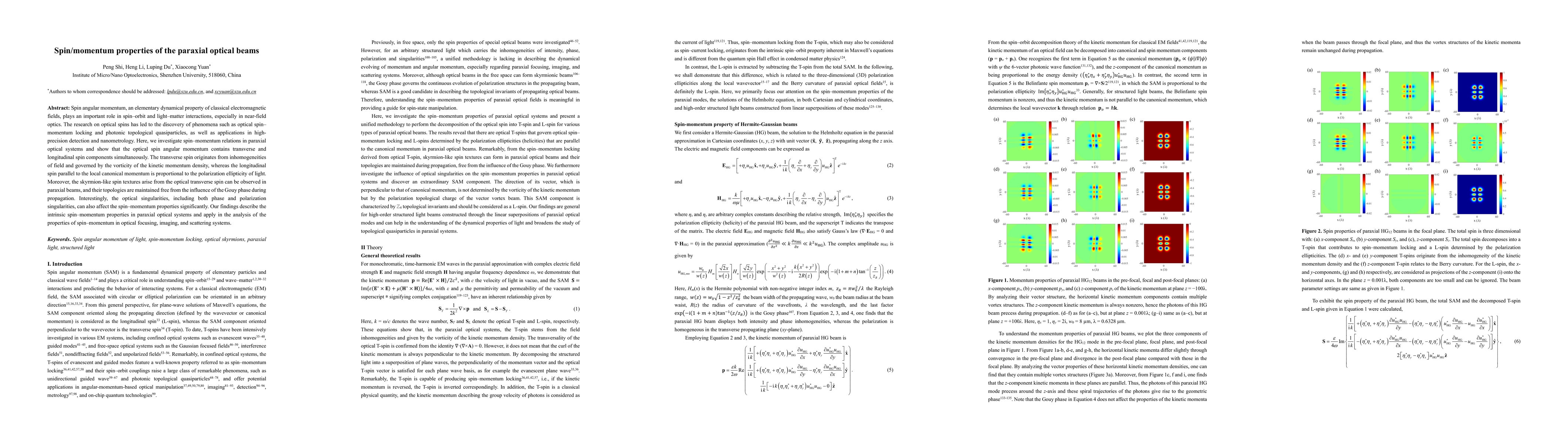 Thumbnail for Spin/momentum properties of the paraxial optical beams