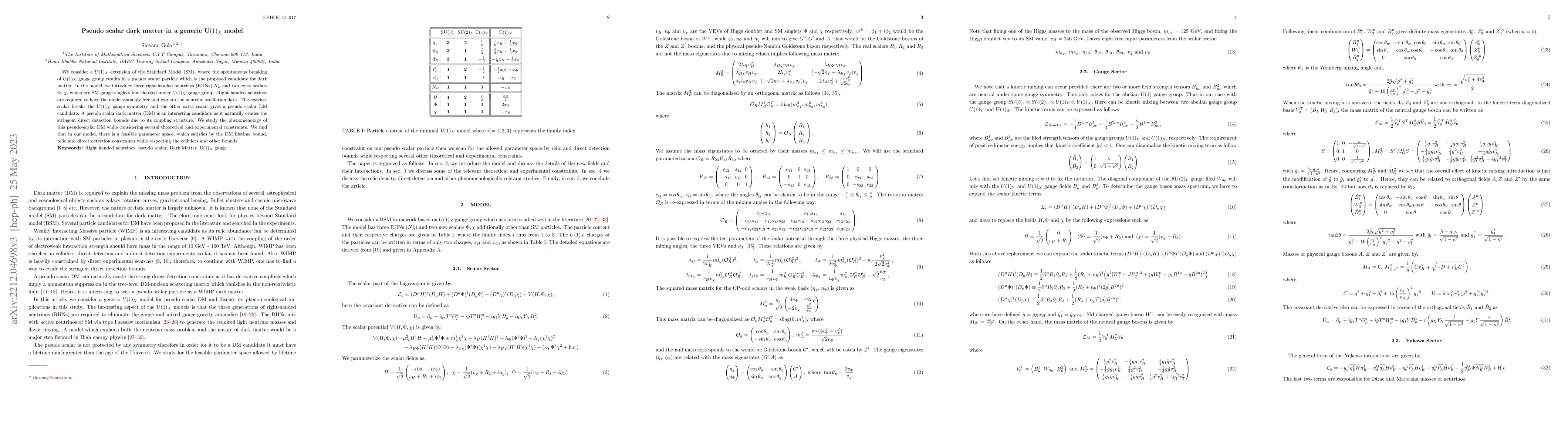 Thumbnail for Pseudo scalar dark matter in a generic U$(1)_X$ model