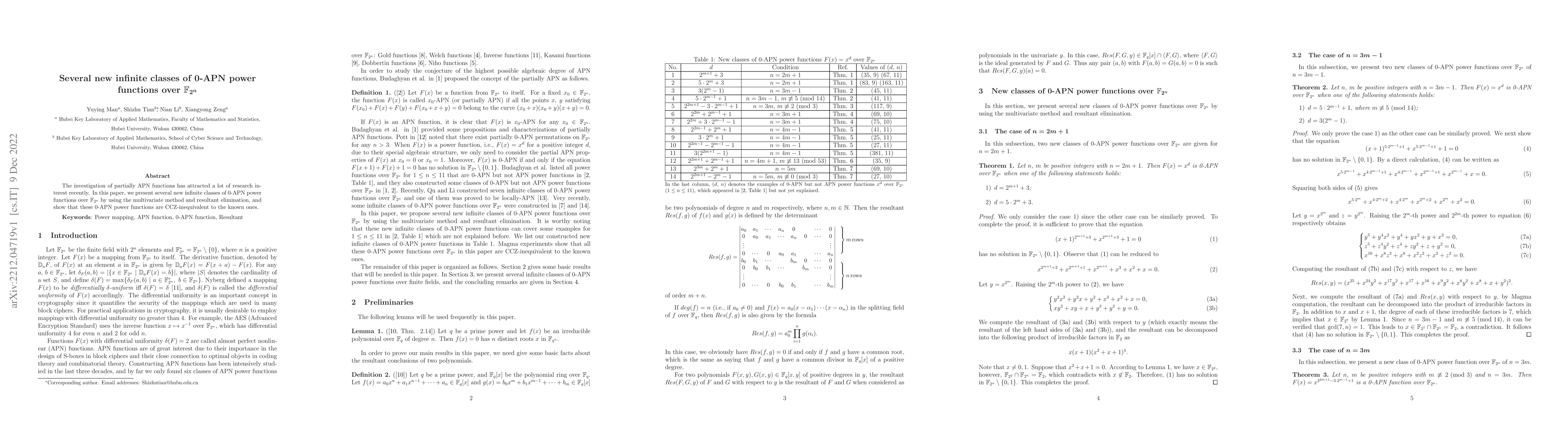Thumbnail for Several new infinite classes of 0-APN power functions over
  $\mathbb{F}_{2^n}$