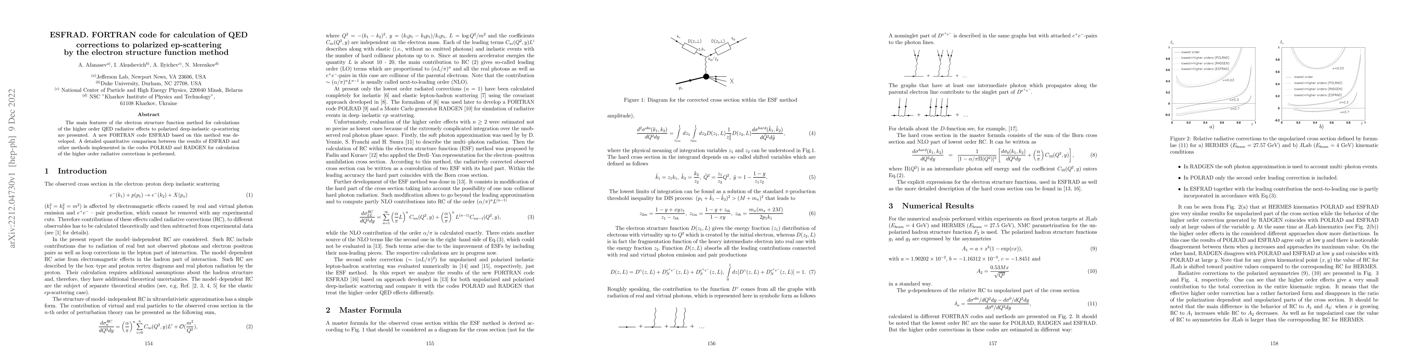 Thumbnail for ESFRAD. FORTRAN code for calculation of QED corrections to polarized
  ep-scattering by the electron structure function method