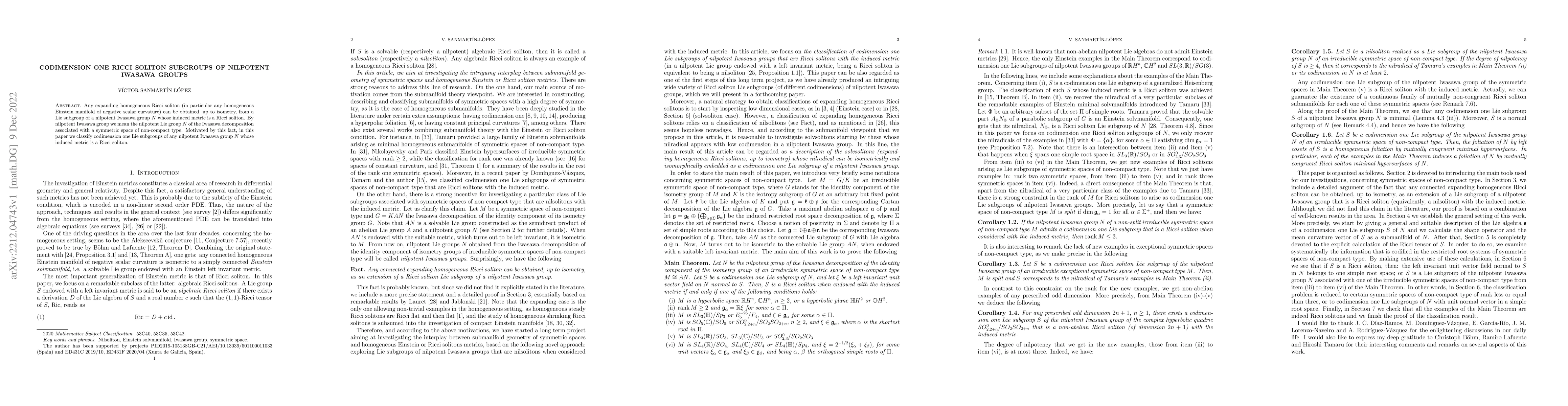 Thumbnail for Codimension one Ricci soliton subgroups of nilpotent Iwasawa groups