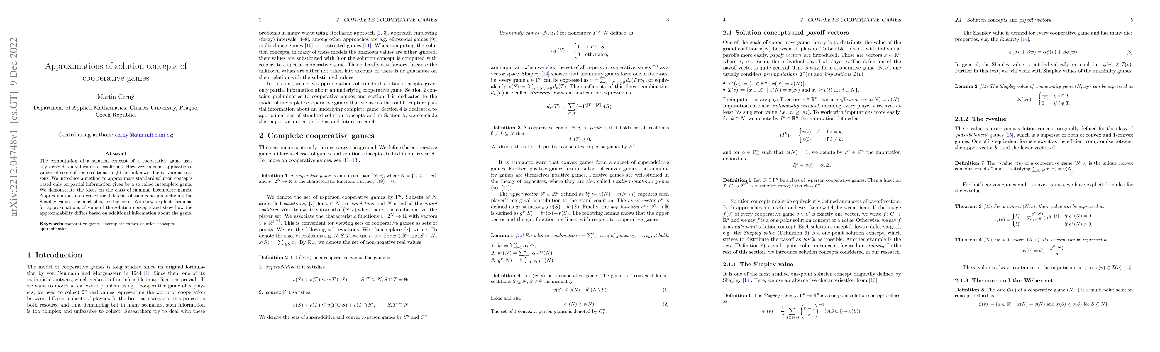 Thumbnail for Approximations of solution concepts of cooperative games