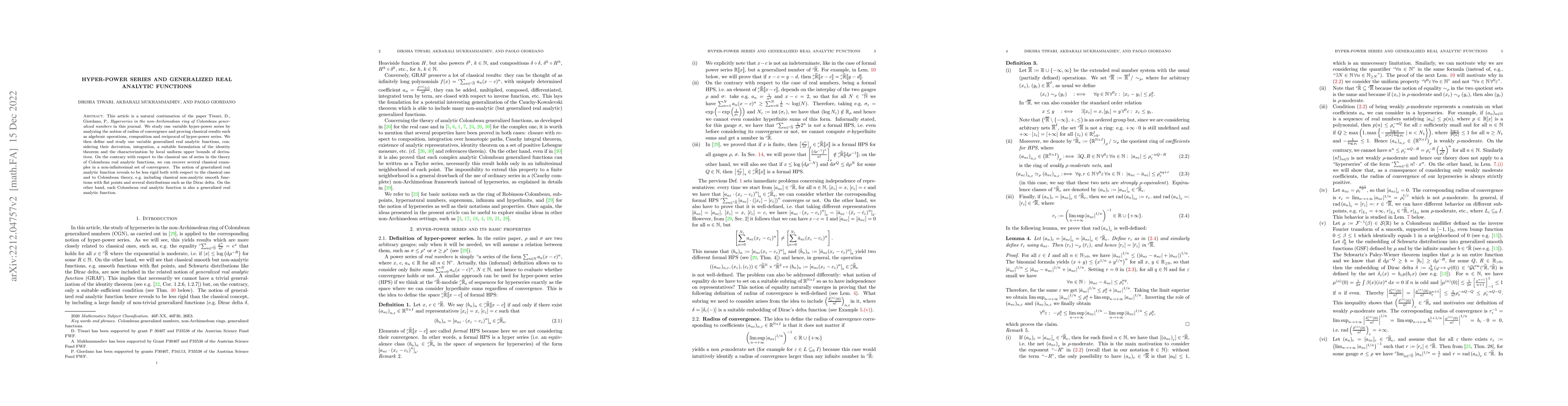 Thumbnail for Hyper-power series and generalized real analytic functions