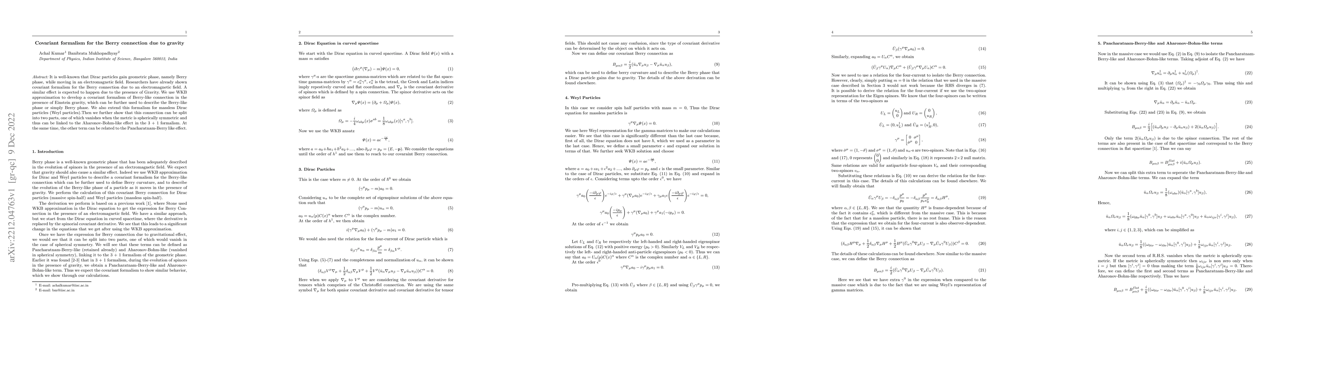Thumbnail for Covariant formalism for the Berry connection due to gravity