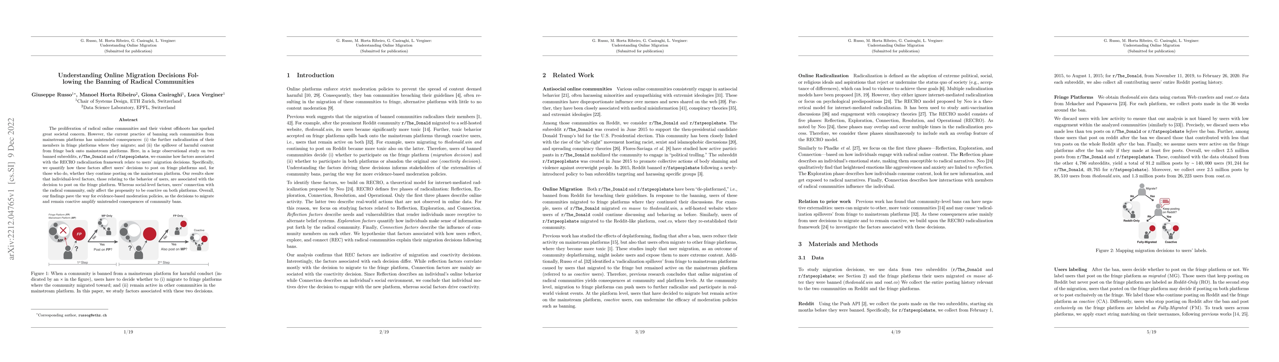 Thumbnail for Understanding Online Migration Decisions Following the Banning of
  Radical Communities