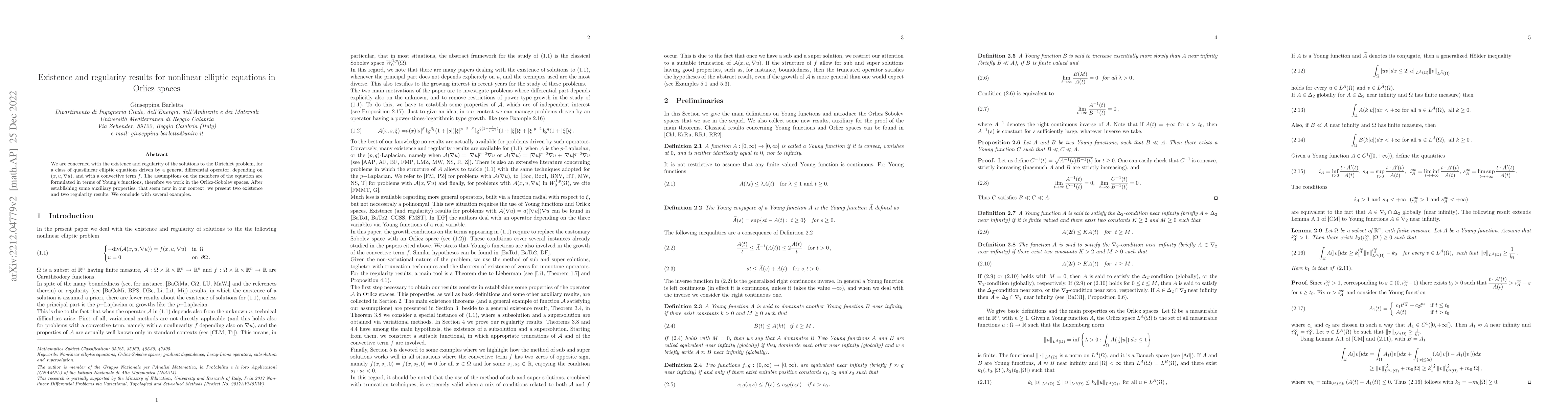 Thumbnail for Existence and regularity results for nonlinear elliptic equations in
  Orlicz spaces