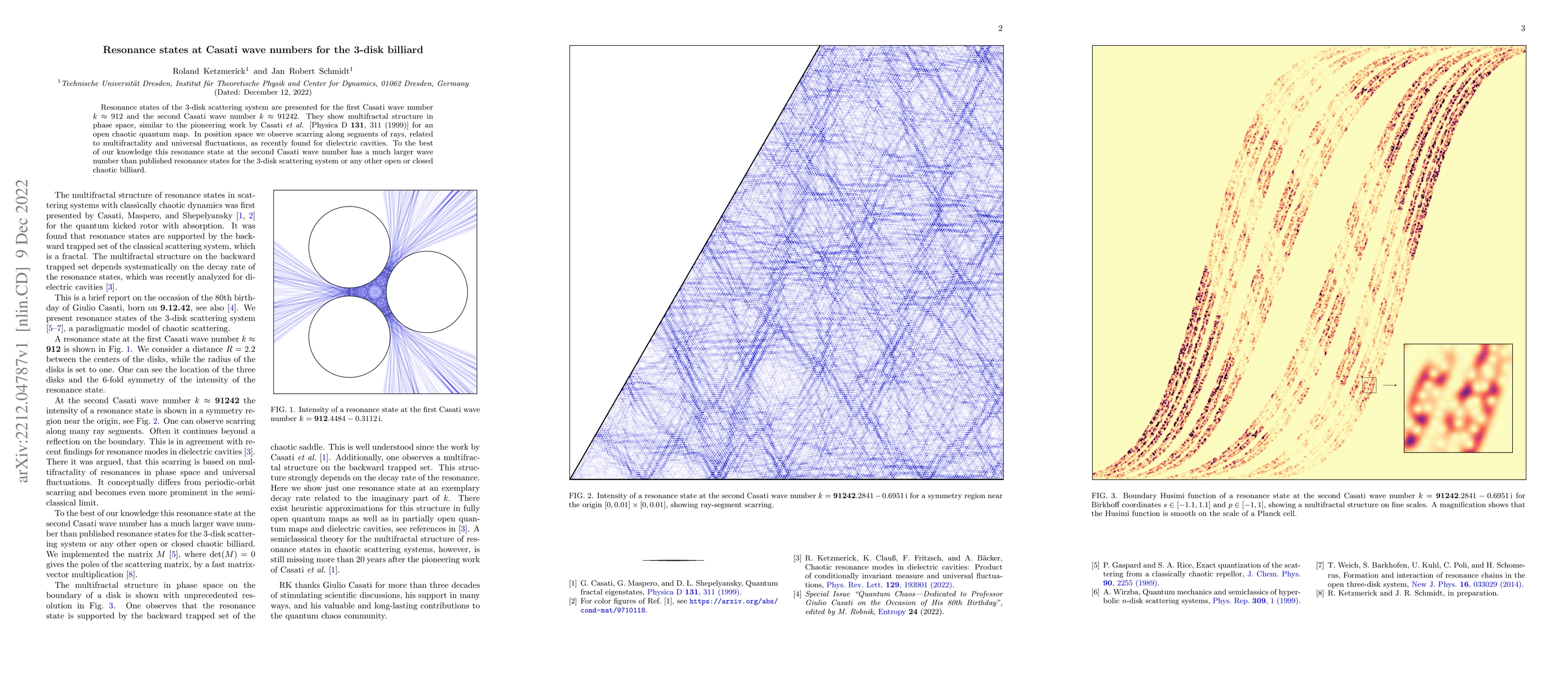 Thumbnail for Resonance states at Casati wave numbers for the 3-disk billiard