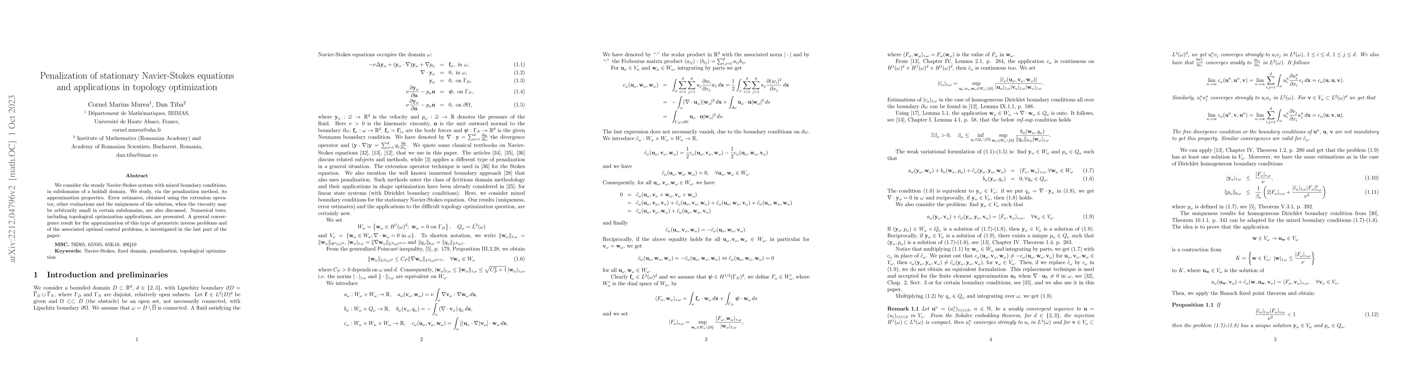 Thumbnail for Penalization of stationary Navier-Stokes equations and applications in
  topology optimization