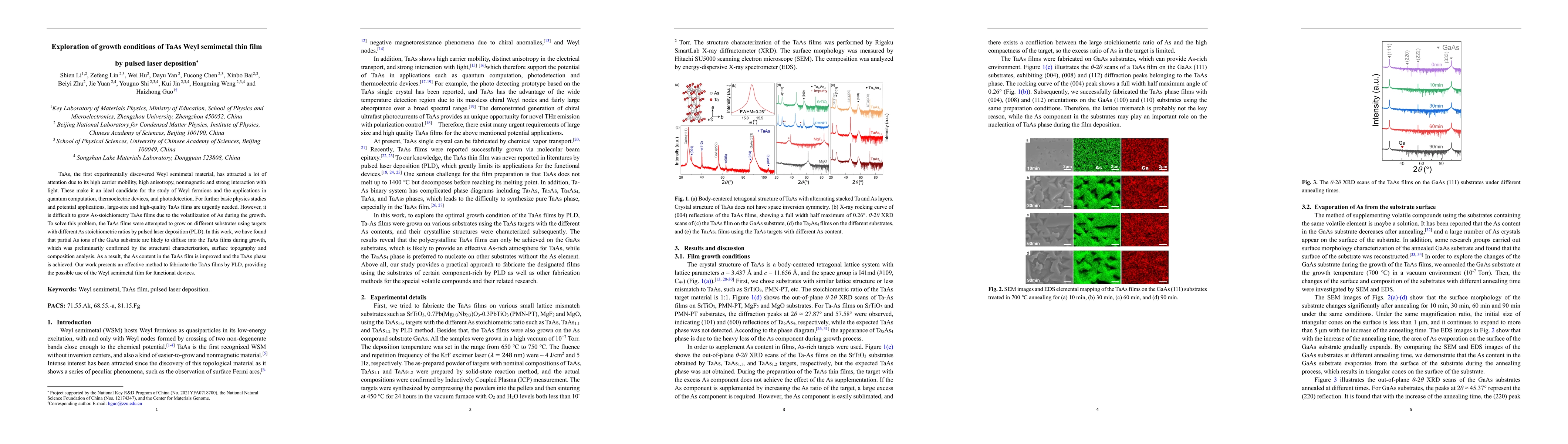 Thumbnail for Exploration of growth conditions of TaAs Weyl semimetal thin film by
  pulsed laser deposition