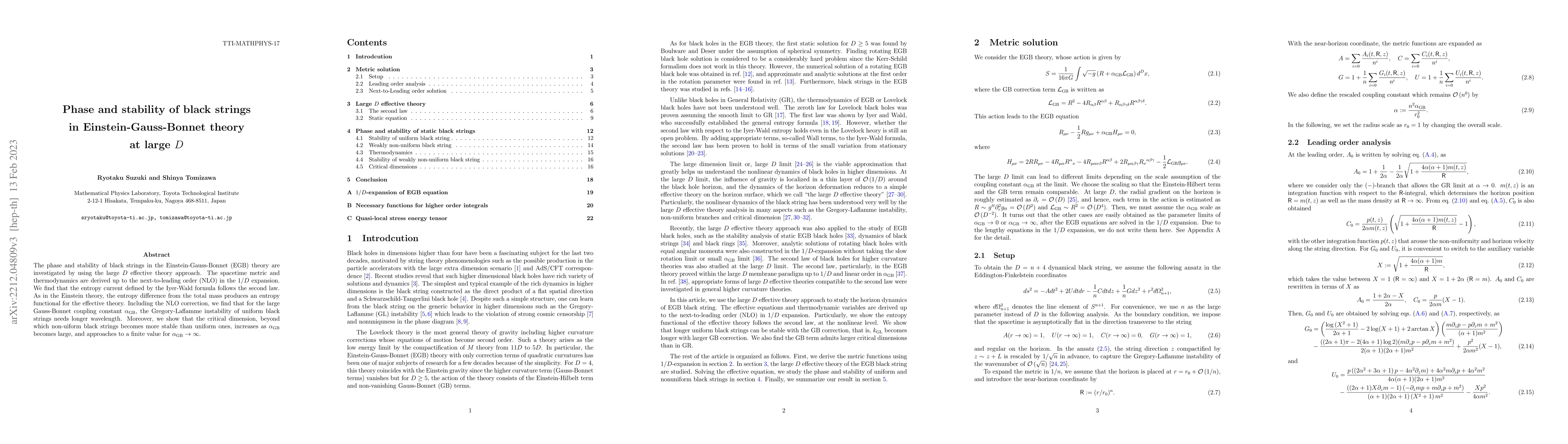 Thumbnail for Phase and stability of black strings in Einstein-Gauss-Bonnet theory at
  large D