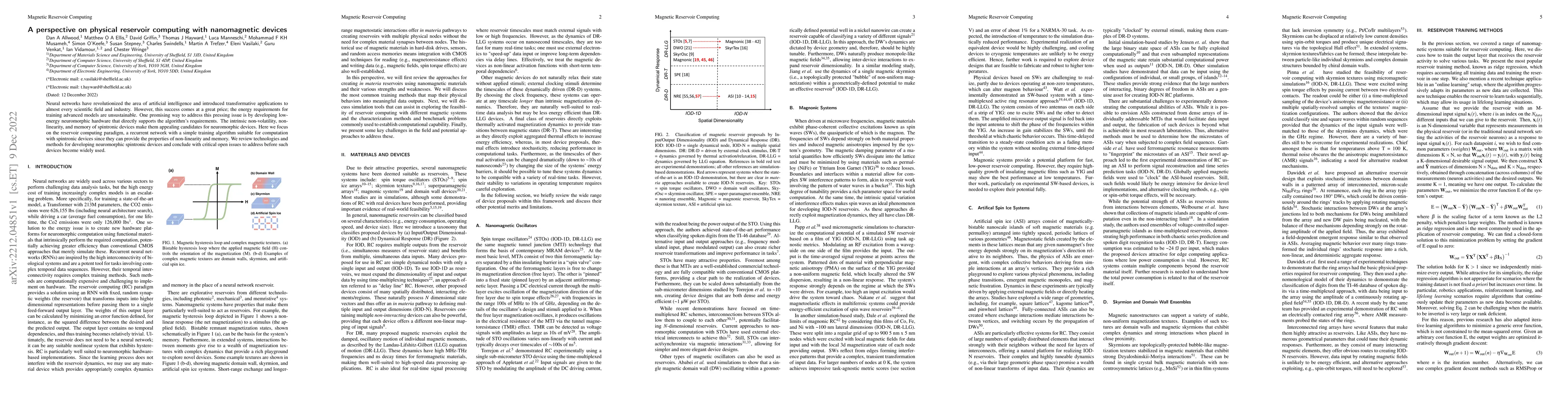 Thumbnail for A perspective on physical reservoir computing with nanomagnetic devices