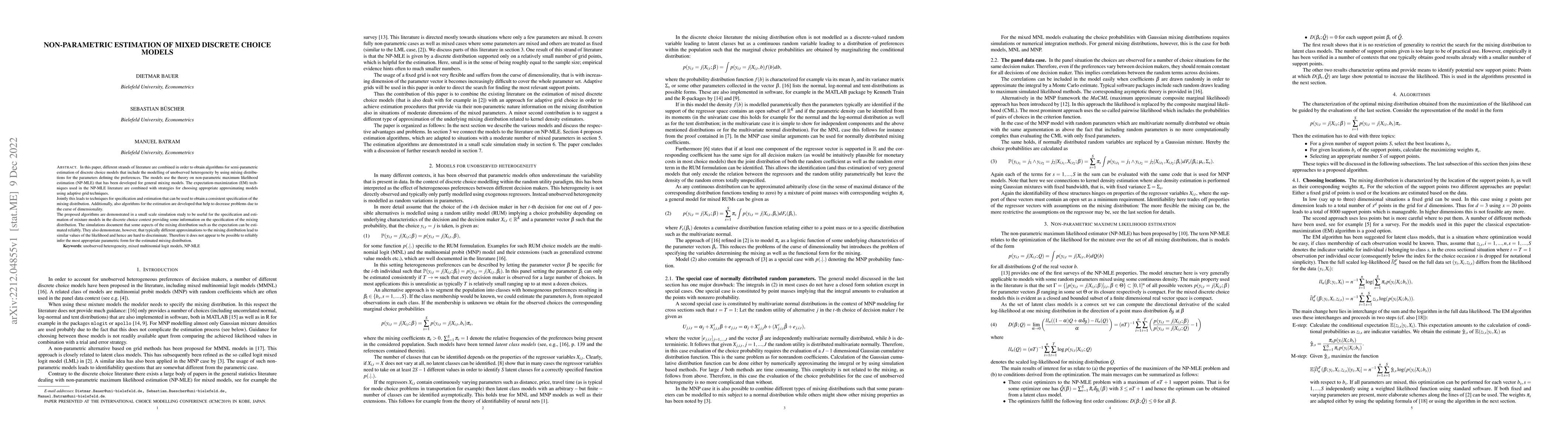 Thumbnail for Non-parametric estimation of mixed discrete choice models