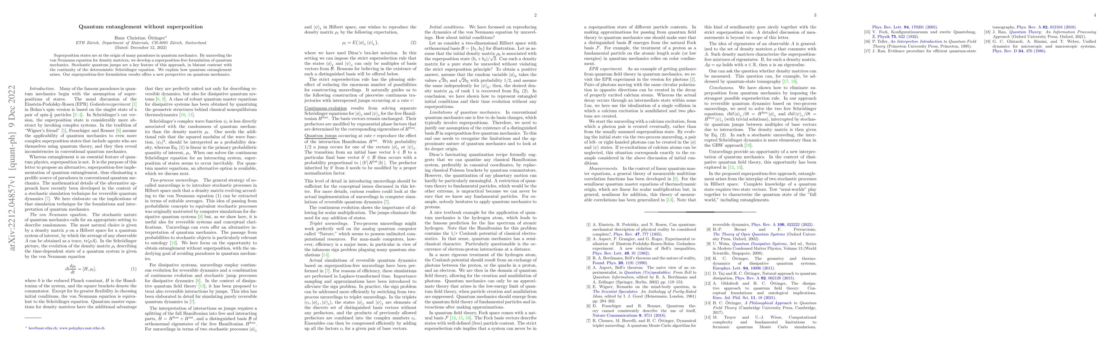 Thumbnail for Quantum entanglement without superposition