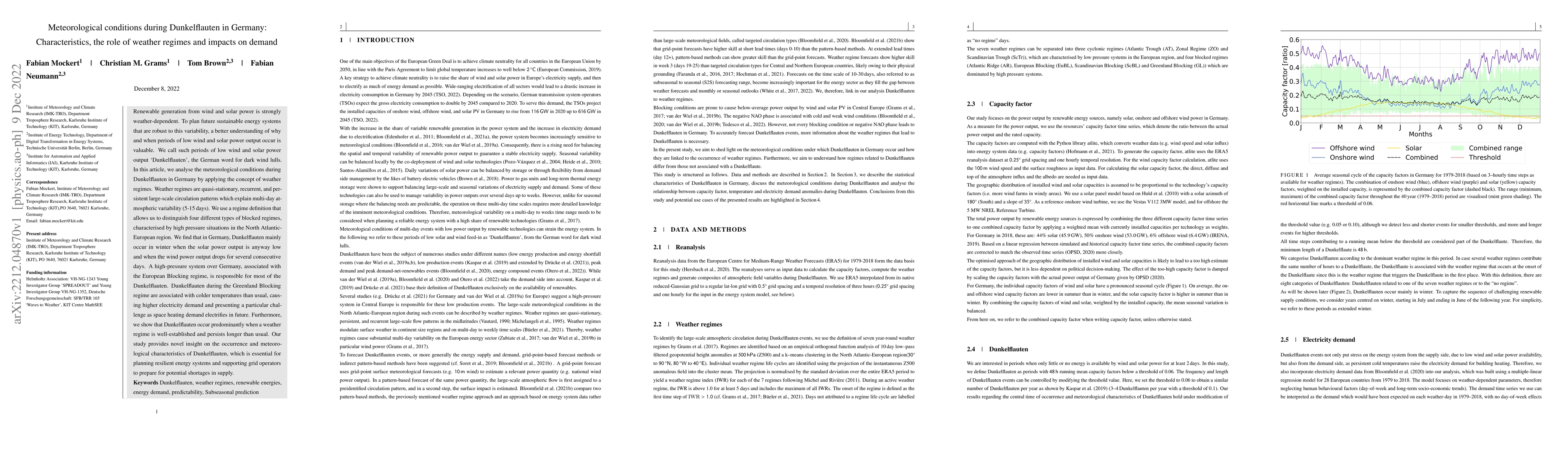 Thumbnail for Meteorological conditions during Dunkelflauten in Germany:
  Characteristics, the role of weather regimes and impacts on demand