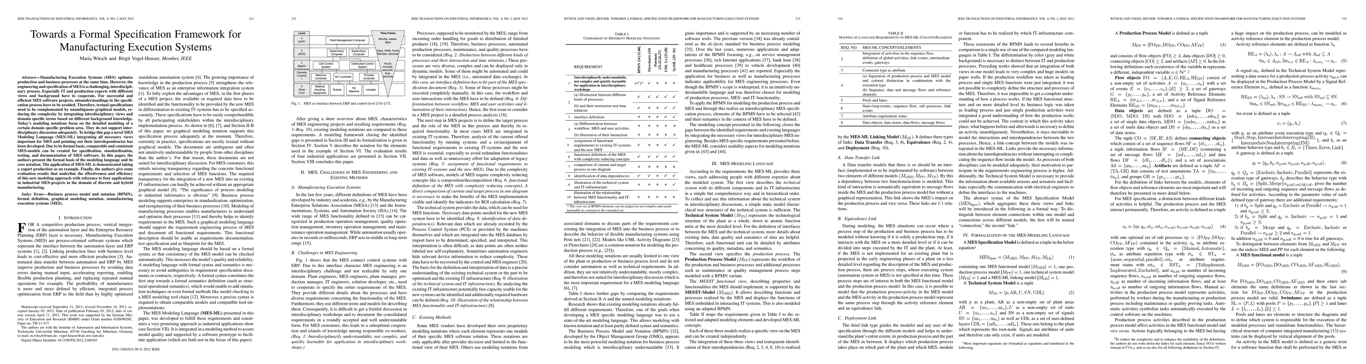 Thumbnail for Towards a Formal Specification Framework for Manufacturing Execution
  Systems