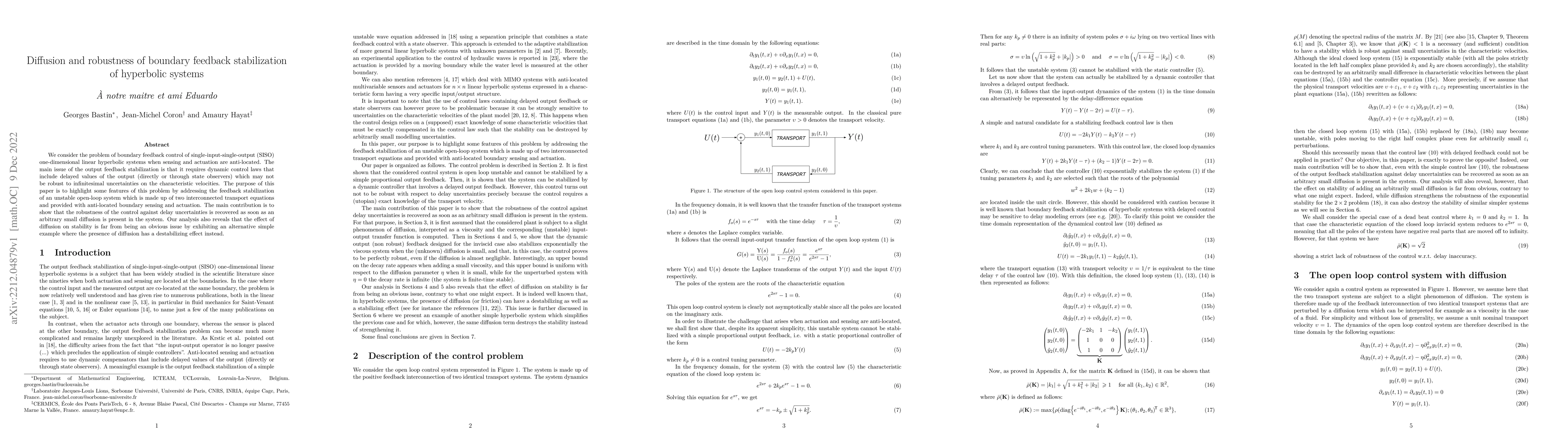 Thumbnail for Diffusion and robustness of boundary feedback stabilization of
  hyperbolic systems
