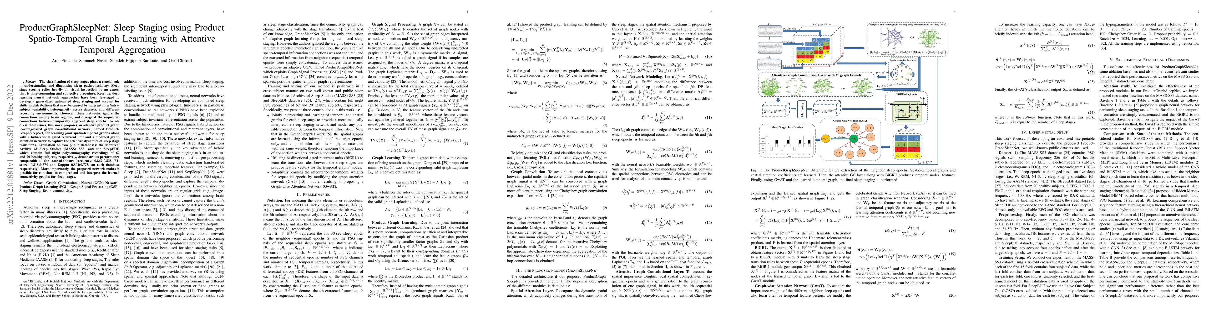 Thumbnail for ProductGraphSleepNet: Sleep Staging using Product Spatio-Temporal Graph
  Learning with Attentive Temporal Aggregation
