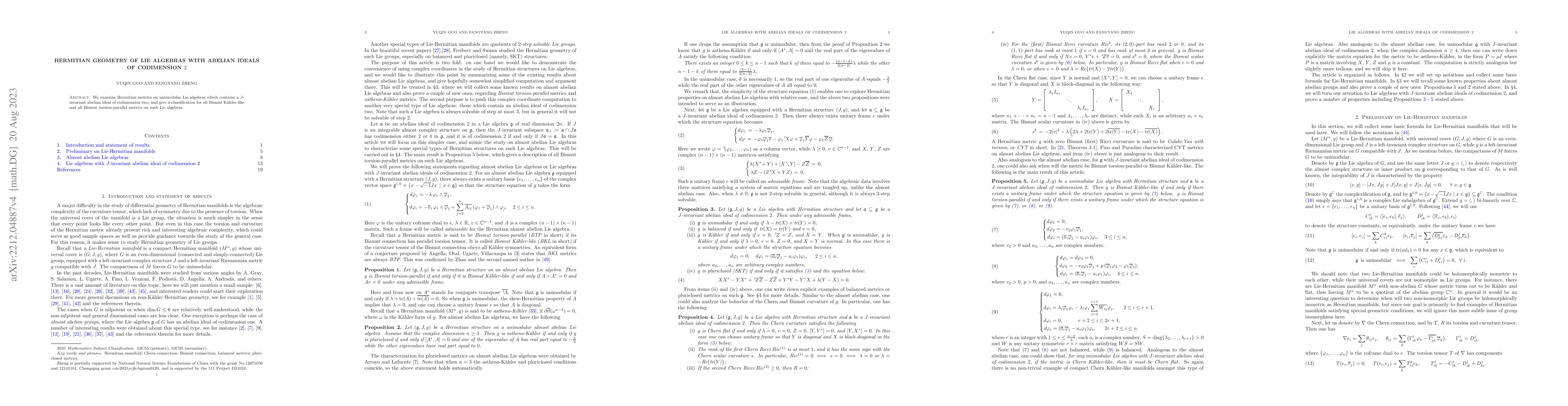 Thumbnail for Hermitian geometry of Lie algebras with abelian ideals of codimension
  $2$