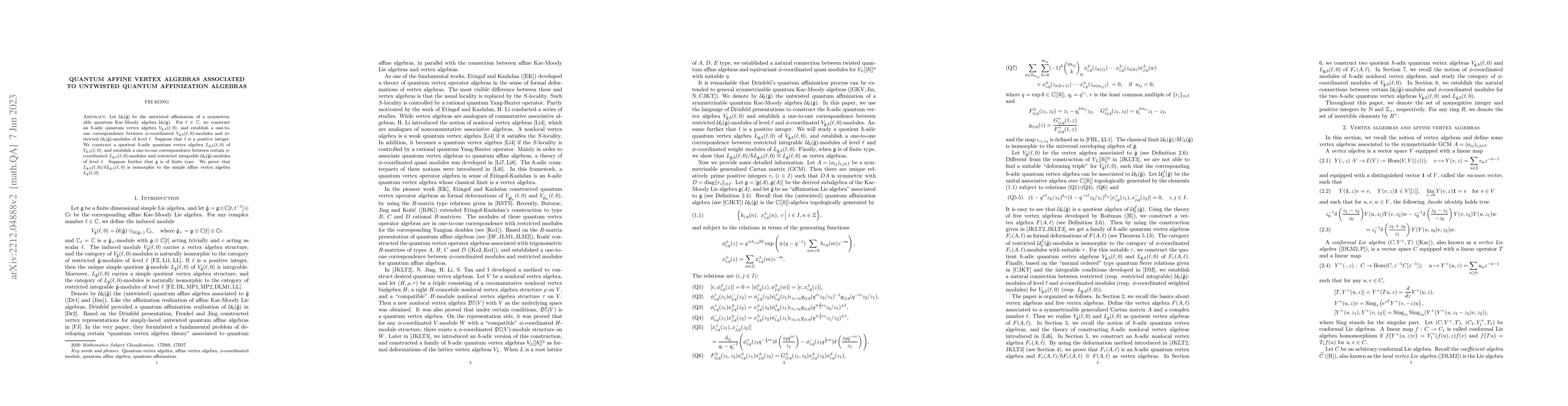 Thumbnail for Quantum affine vertex algebras associated to untwisted quantum
  affinization algebras
