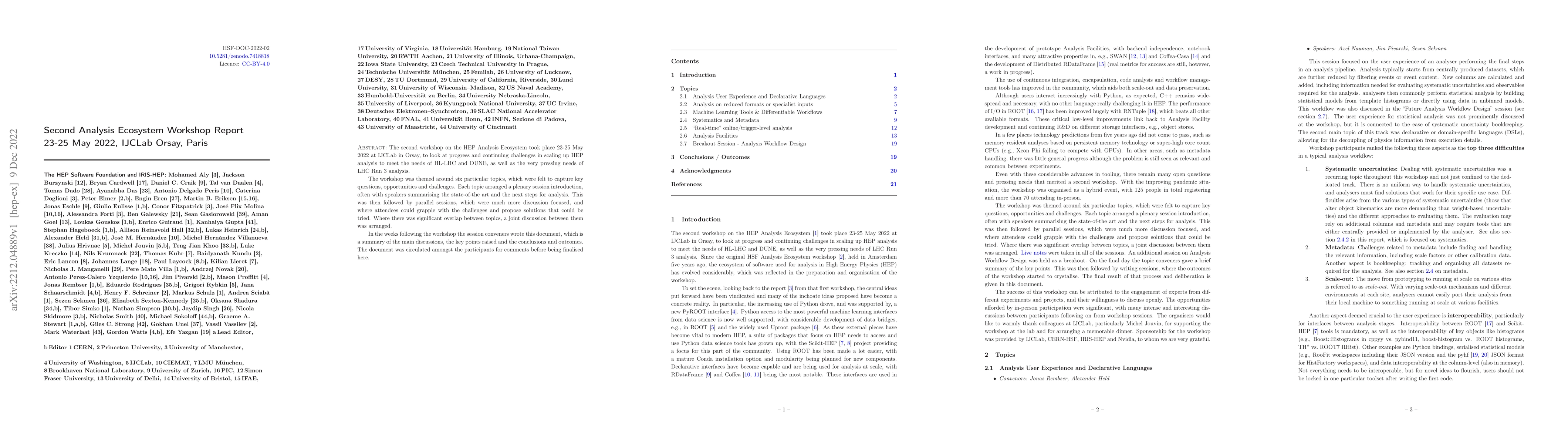Thumbnail for Second Analysis Ecosystem Workshop Report