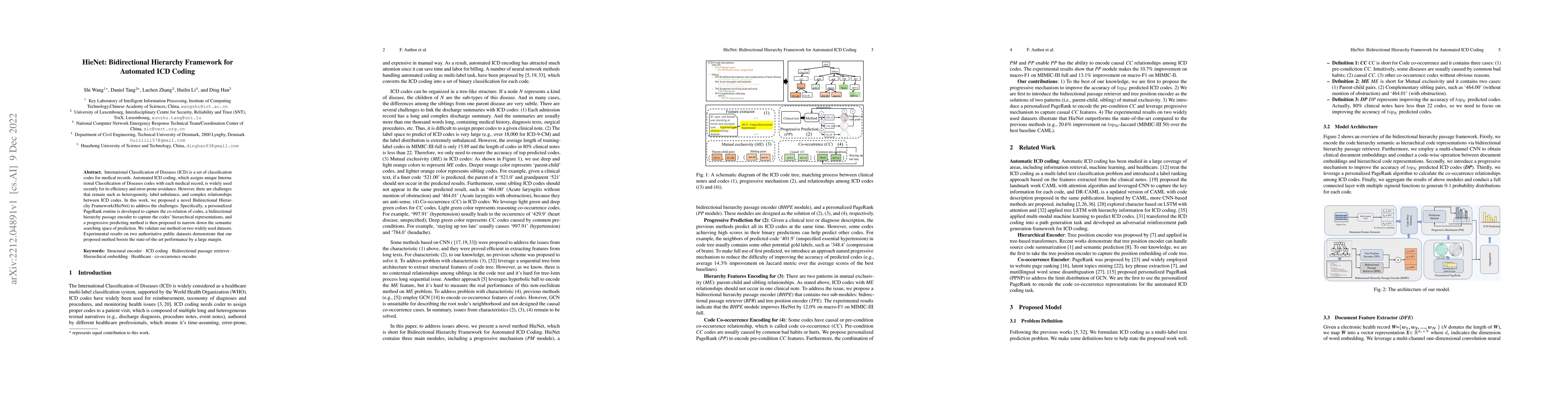 Thumbnail for HieNet: Bidirectional Hierarchy Framework for Automated ICD Coding