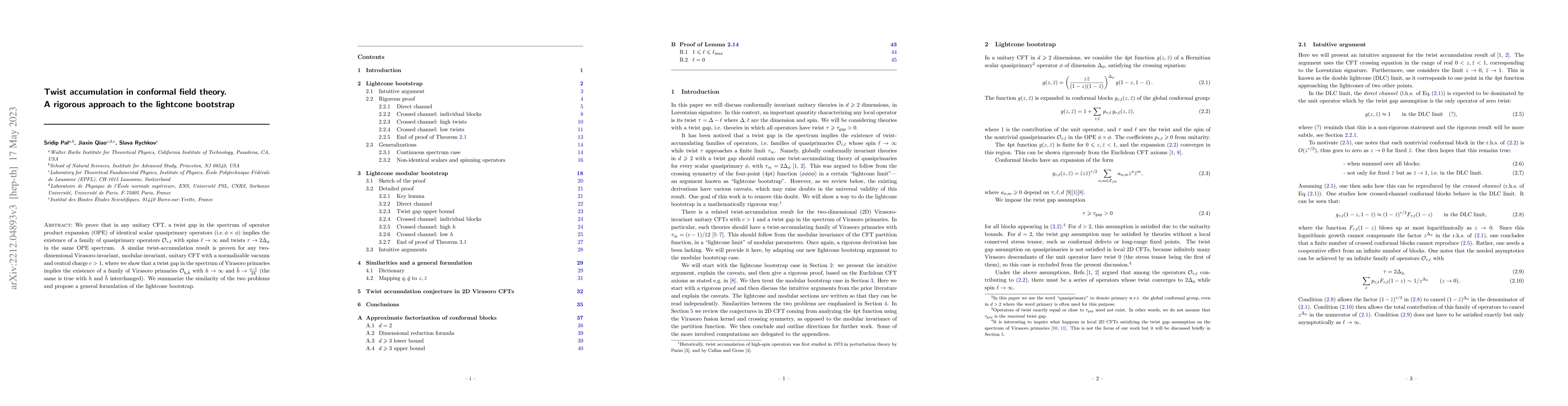 Thumbnail for Twist accumulation in conformal field theory. A rigorous approach to the
  lightcone bootstrap