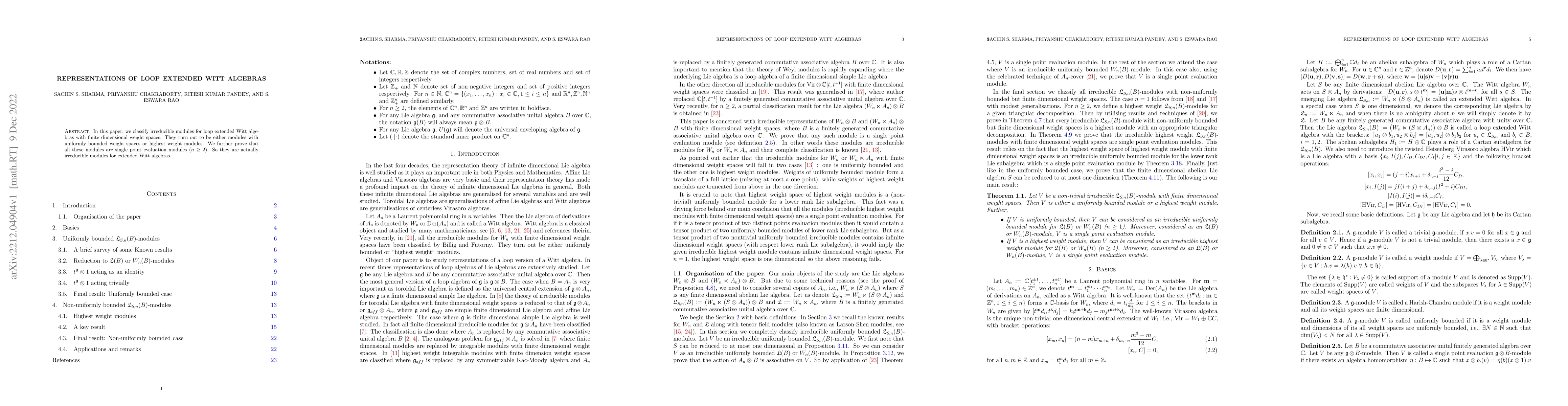 Thumbnail for Representations of loop extended Witt algebras