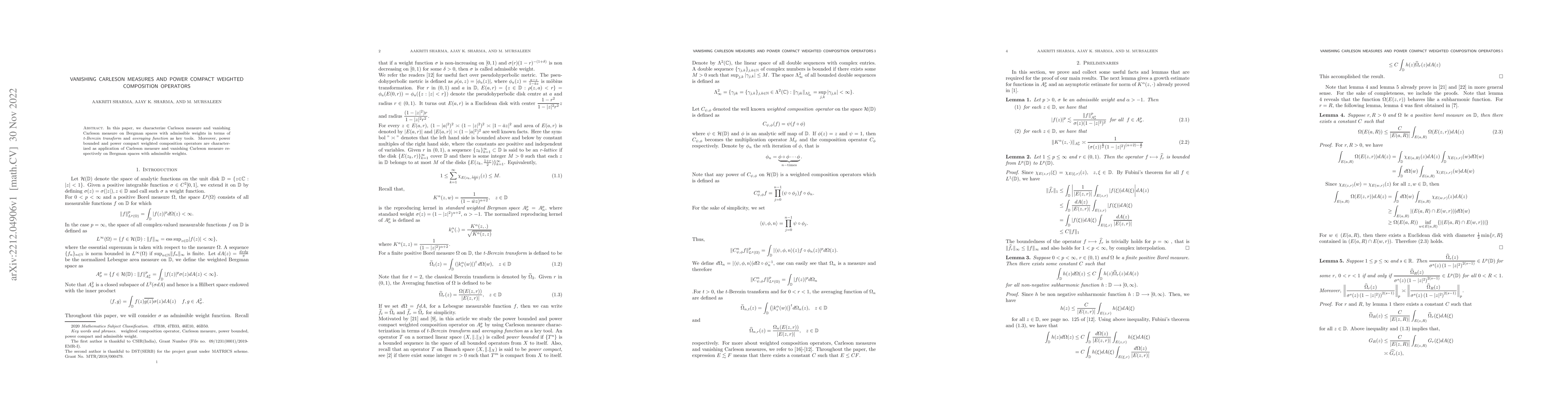 Thumbnail for Vanishing Carleson measures and power compact weighted composition
  operators