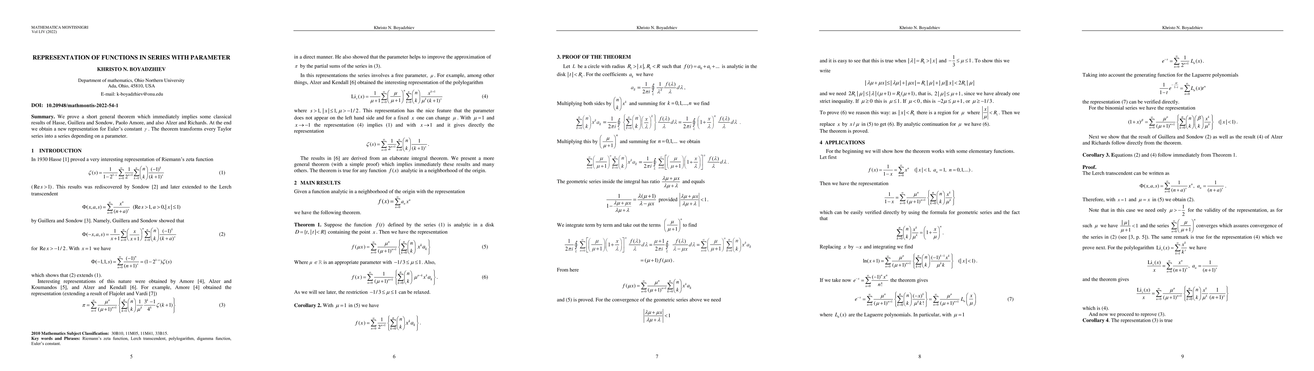 Thumbnail for Representations of functions in series with parameter