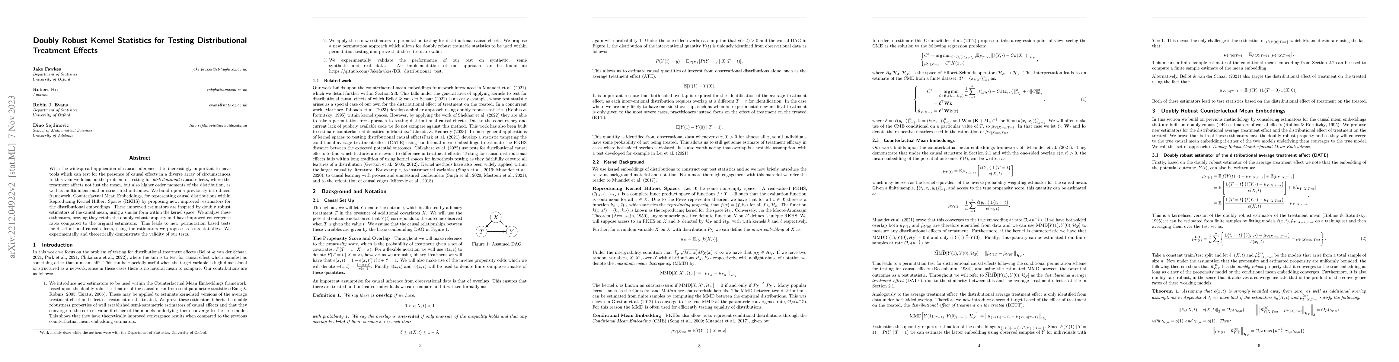 Thumbnail for Doubly Robust Kernel Statistics for Testing Distributional Treatment
  Effects
