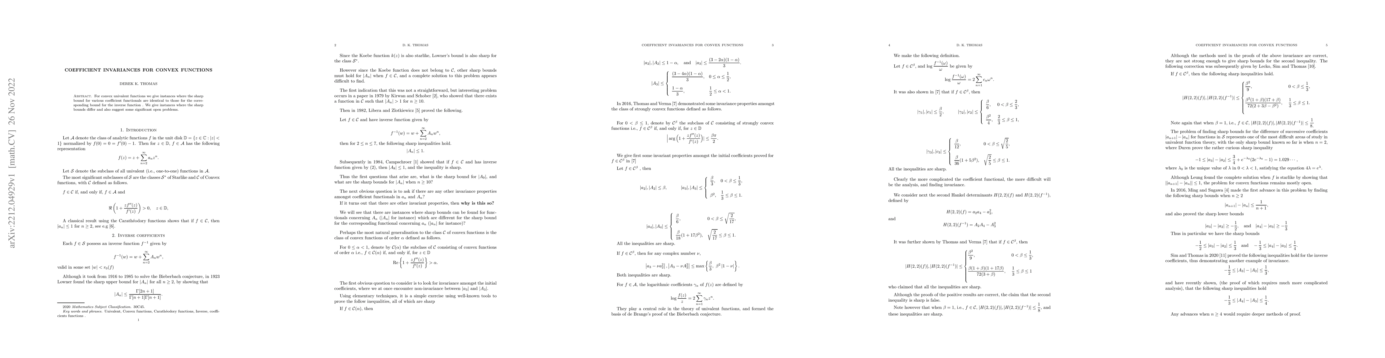 Thumbnail for Coefficient invariances of Convex functions