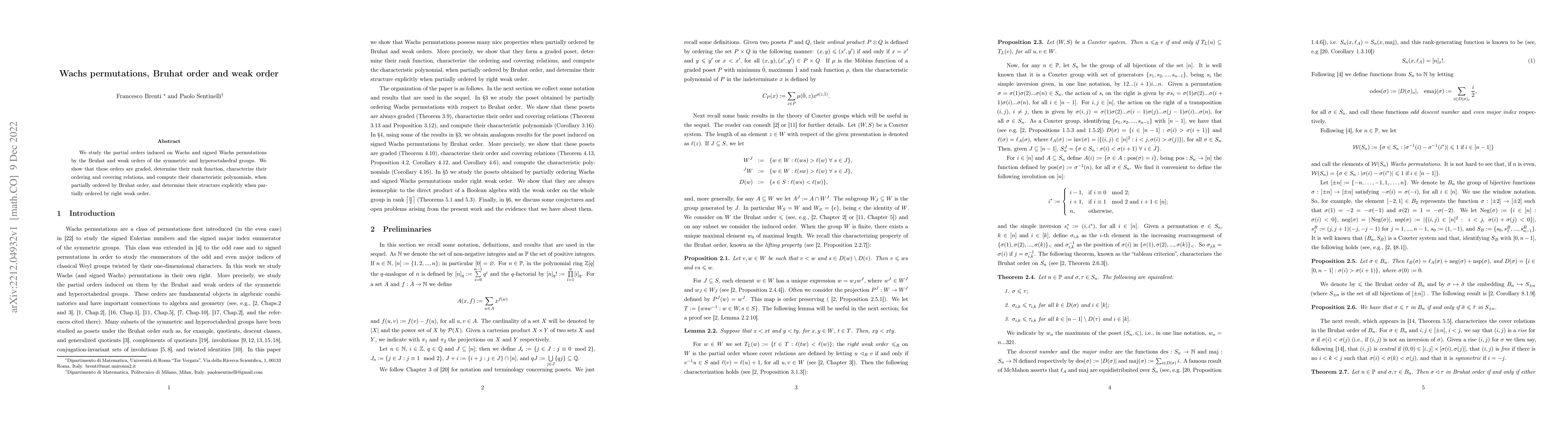Thumbnail for Wachs permutations, Bruhat order and weak order