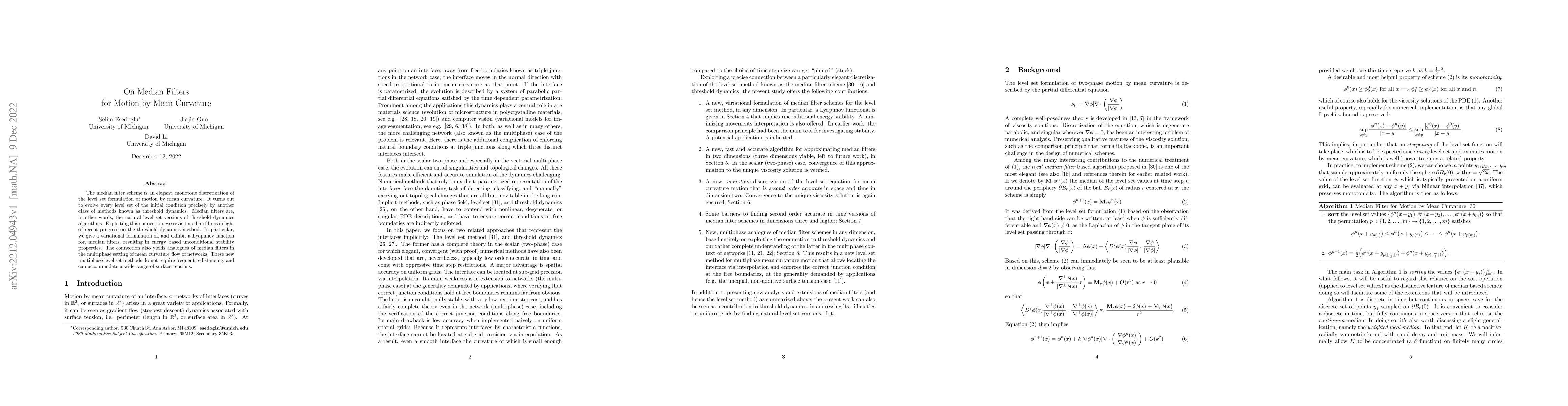 Thumbnail for On Median Filters for Motion by Mean Curvature