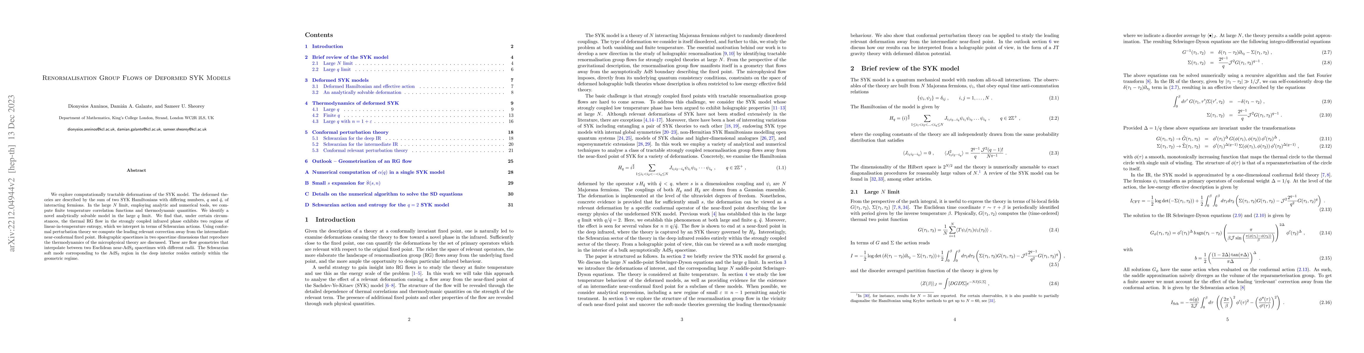 Thumbnail for Renormalisation Group Flows of Deformed SYK Models