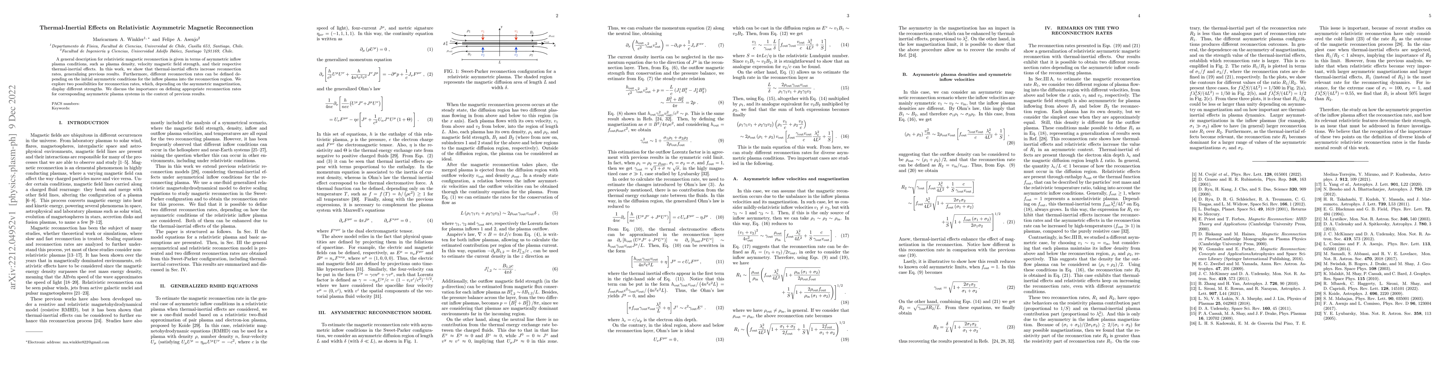 Thumbnail for Thermal-Inertial Effects on Relativistic Asymmetric Magnetic
  Reconnection