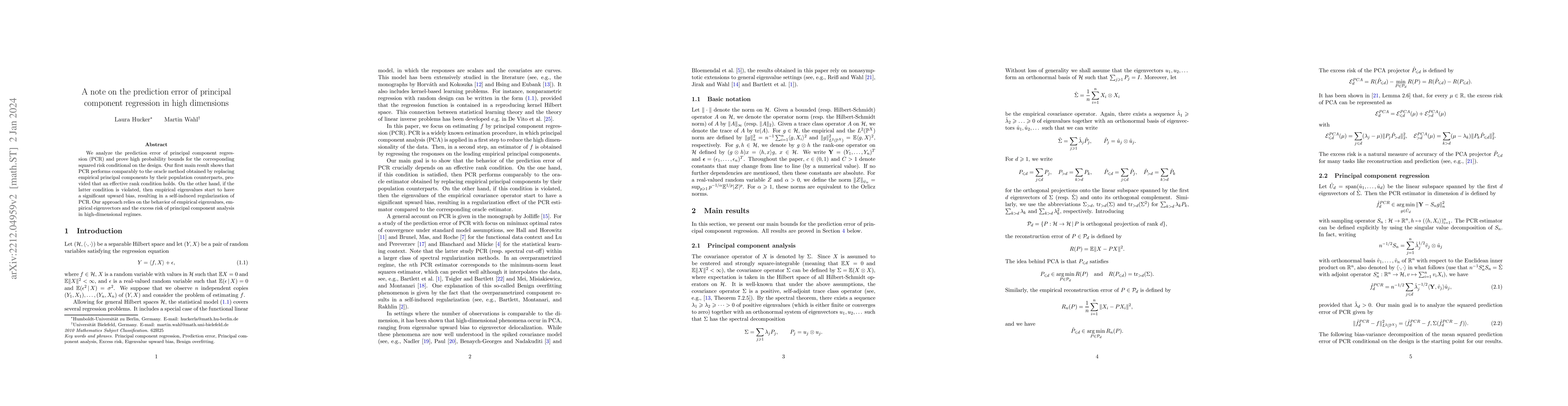 Thumbnail for A note on the prediction error of principal component regression in high
  dimensions