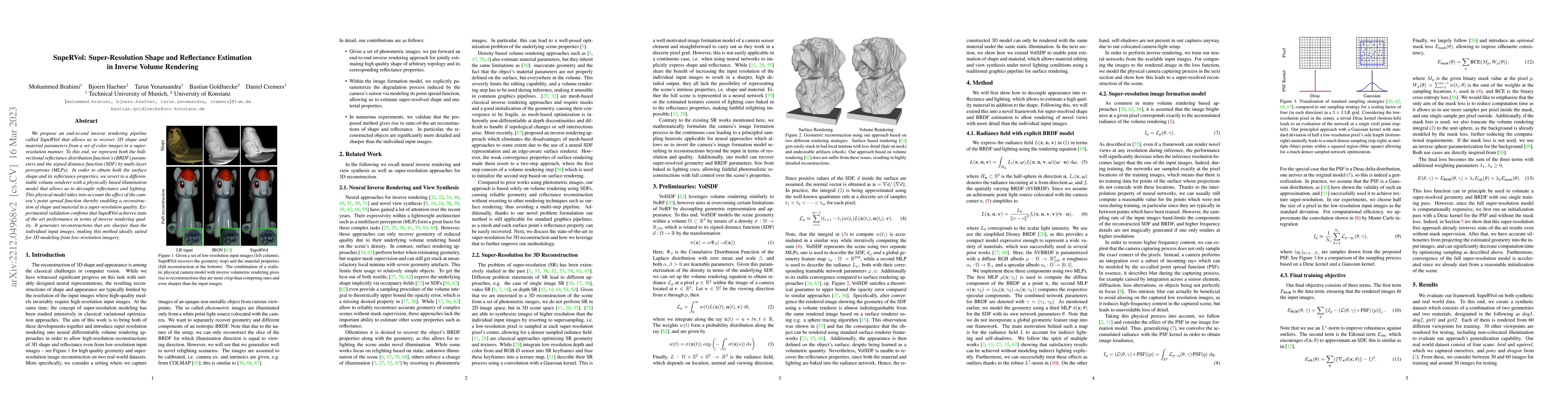 Thumbnail for SupeRVol: Super-Resolution Shape and Reflectance Estimation in Inverse
  Volume Rendering